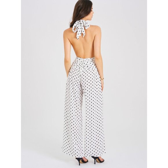 Oriana White Polka Dots Halter Jumpsuit - Picture 3 of 14